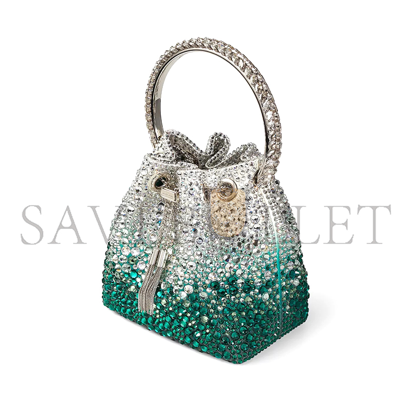 JIMMY CHOO WOMEN'S GREEN CRYSTAL BON BON TOP-HANDLE BAG (15*14*9.5cm) 